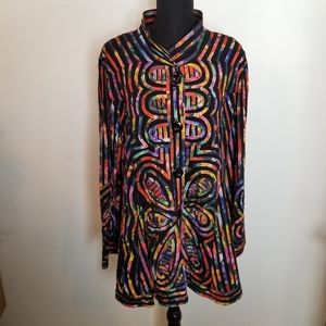 Moshita Couture Multi-Color Mandarin Collar Long Blazer Jacket